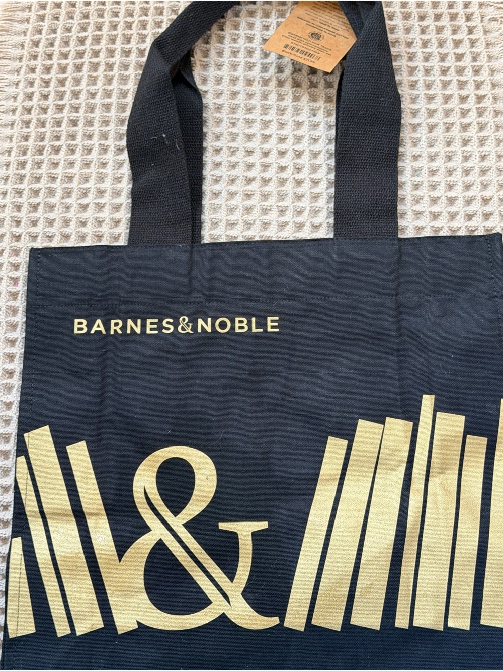 Barnes & Noble Black Canvas Tote with Gold Print reusable bag